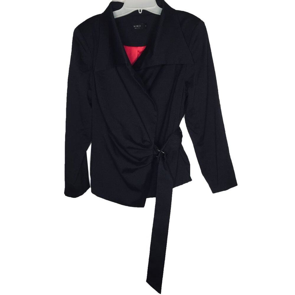 IGIGI Draped Wrap Top Blazer Belted Long Sleeve Steel Pink Lined Size 12